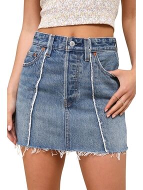 LEVIS medium wash exposed seam recrafted icon denim mini skirt 32